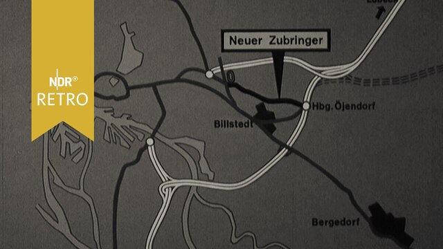 Karte von Hamburg zeigt neuen Autobahnzubringer Öjendorf (1965)