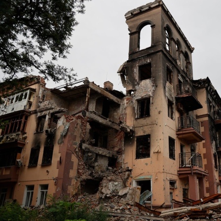 Ein zerstörtes Gebäude im Donbass.