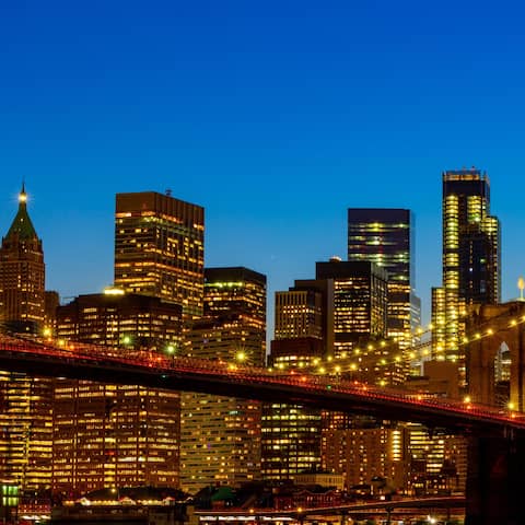 Blick auf die Brooklyn Bridge und die Skyline von Manhattan in New York  (Foto: imago images / Wirestock)