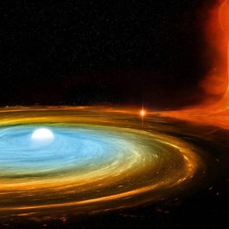 Die Illustration zeigt ein kosmisches Ereignis: den Ausbruch einer Nova.