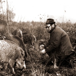 Heinz Meynhardt mit Wildschweinen