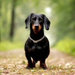 Hund in einem Waldstück