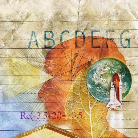 Illustration mit ABC und anderen Symbolen die einenBezug zu Schule und Bildung haben.