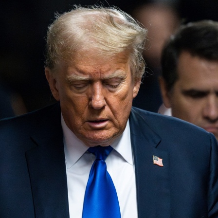 Ex-US-Präsident Donald Trump nach seiner Anhörung im Schwiegegeldprozess in New York.