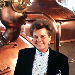 Porträt von Rosemarie Veltins im Brauereibetrieb.