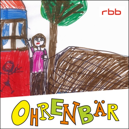 Bunte Kinderzeichnung: ein rotes Haus mit Garten, ein Mädchen am Haus (Quelle: rbb/OHRENBÄR/Anne)