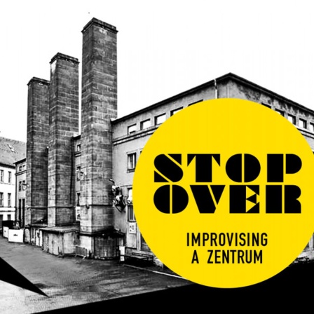 Das Logo von "Stop Over - Improvising a Zentrum" mit einem Bild der Alten Münze in Berlin