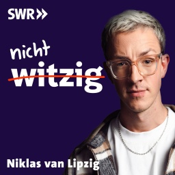 Titelbild des Podcasts nicht witzig. Zu sehen ist das Logo des Deep Talk Comedy Podcasts nicht witzig und der Comedian Niklas van Lipzig