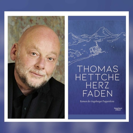 Autor Thomas Hettche mit Buchcover &#034;Herzfaden&#034;