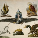 Fabelhafte Tiere. 1.Der Vogel 2. Der Basilisk. 3. Der Phönix. 4. Das Einhorn. 5. Das Boramez, oder Scythische Lamm. 6. Der Drache Aus: Friedrich Justin Bertuch, Bilderbuch für Kinder, 1.Bd., Weimar 1792