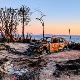 Pacific Palisades, California, USA: Ein ausgebrannten Auto