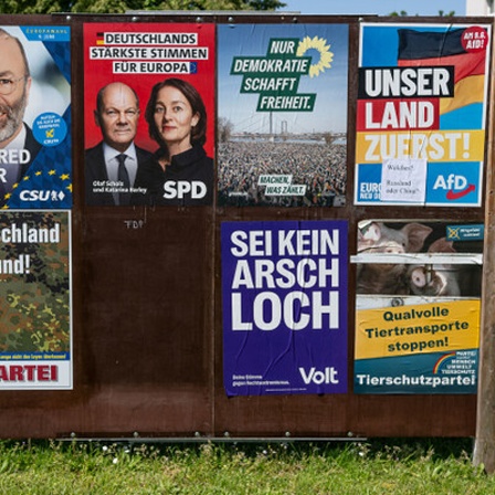 Plakatwand in Bayern: Das ist nur eine kleine Minderheit jener Parteien, die bei der Europawahl 2024 in Deutschland gewählt werden konnten.