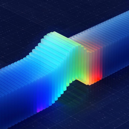 Halbtransparente blaue Scheiben, die sich in der Höhe in anderen Farben nach oben schieben.