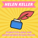 Episodenbild vom MDR TWEENS Podcast Magisches Mikro auf dem ein Tintenfass mitSchreibfeder abgebildet ist und die Schrift "Helen Keller, Schriftstellerin und Rechtsaktivistin"