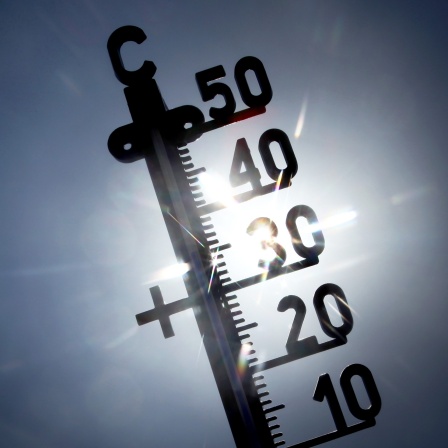 Ein der direkten Sonne ausgesetztes Termometer zeigt knapp 40 Grad an. (Symbolbild Klimawandel)