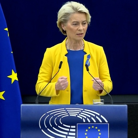 EU-Kommissionspräsidentin Ursula von der Leyen bei ihrer Rede zur Lage der Union im EU-Parlament in Straßburg