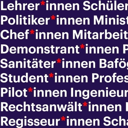 Vor lilafarbenem Hintergrund sidn Wörter wie Lehrer*innen, Schüler*innen etc aufgelistet, versehen mit einem Sternchen.