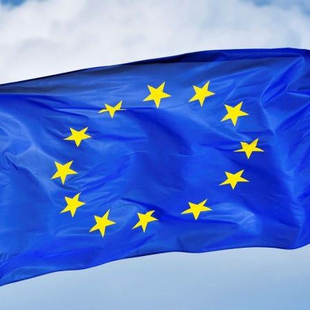 Eine EU-Fahne weht an einem Mast