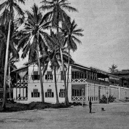 Das ehemalige deutsche Regierungsgebäude in Daressalam, historische Darstellung um 1886. 