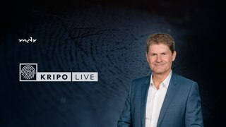 Über einem abgedunkelten Fingerabdruck in Nahaufnahme steht das MDR-Logo und der Schriftzug "Kripo live" mit dem Bild eines stilisierten Fingerabdrucks sowie der Moderator Gerald Meyer.