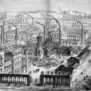 Borsig's Eisengießerei und Lokomotivenbauanstalt am Oranienburger Tor in Berlin (historischer Stich, 1888)