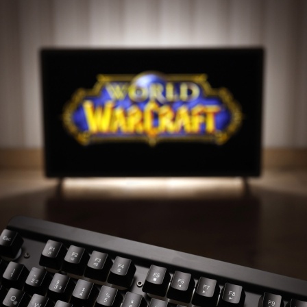 Schriftzug des Computerspiels "World of Warcraft" auf einem Bildschirm. Symbolbild 