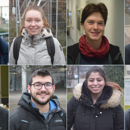 Collage aus acht Porträts von Studenten