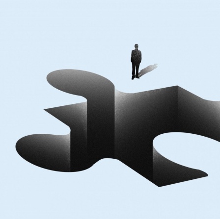 Die Illustration zeigt einen Mann neben einem Loch, im Form eines Puzzleteils im Boden.