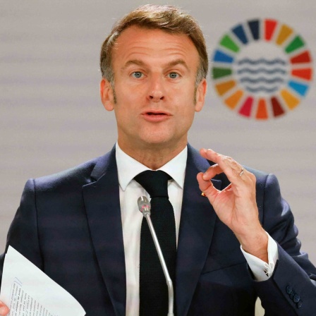 Der französische Präsident Emmanuel Macron spricht während der dritten Ozean-Konferenz der Vereinten Nationen in Nizza.