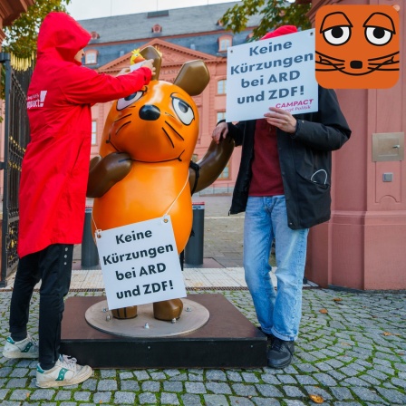 Die Maus-Statue vor dem Landtag Rheinland-Pfalz