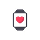Illustration einer Smartwatch mit einem Herzsymbol in der Mitte.