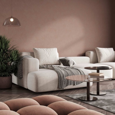Ein modernes Wohnzimmer mit eleganter Einrichtung. 