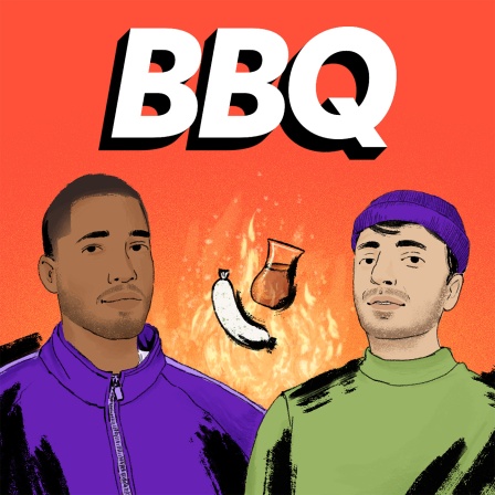 In einer Zeichnung sind die beiden Hosts zu sehen. Dazu der Schriftzug BBQ. 