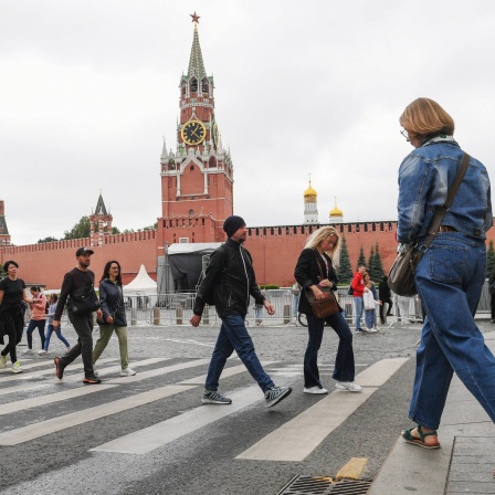 Russland, Kreml und abgesperrter Roter Platz in Moskau während des Wagner-Aufstands 2023