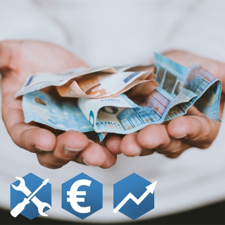 Zwei Hände halten Euro-Scheine in die Kamera.