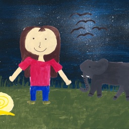 Ein von einem Kind gemaltes Bild zum Schlaflied "Wie man schlafen geht"