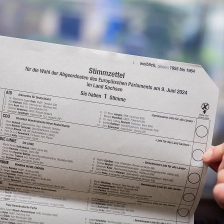 Ein Stimmzettel für die Europawahl 2024 wird gezeigt.