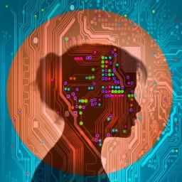 Illustration einer Frau über einer elektronischen Leiterplatte