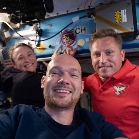 Alexander Gerst, Serena Aunon-Chancellor und Sergey Prokopyev an Bord der ISS im Juni 2018