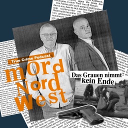 Collage mit Zeitungsausschnitten, Podcast-Hosts und Schriftzug Mord Nordwest