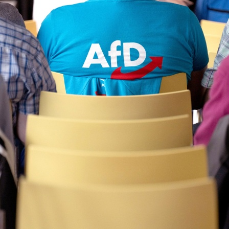 Ein Mann mit dem AfD-Logo auf dem T-Shirt. Archivbild: 05.05.2023