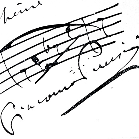 Autogramm und Notenblatt von Puccini