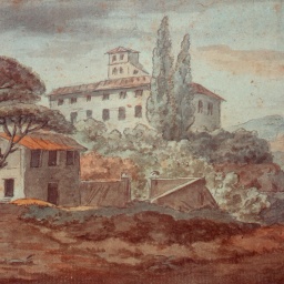 "Landgut Apollinare von Villa Borghese aus" Zeichnung von Goethe