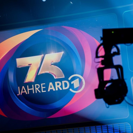 Ein Kamerakran bei der Aufzeichnung von "75 Jahre ARD - Die große Jubiläumsshow" im Studio Berlin-Adlershof.
