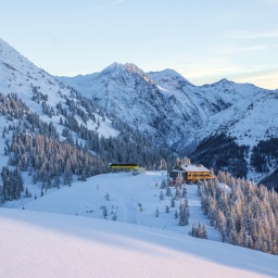 Kunstaktion: Skier im Kunstschneeteich