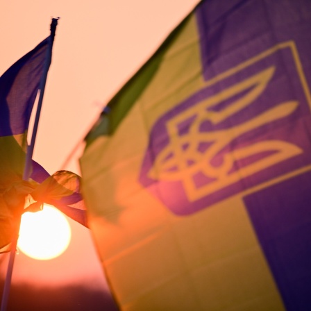 Ukrainefahnen wehen während einer Demonstration für Solidarität mit der Ukraine in Berlin.