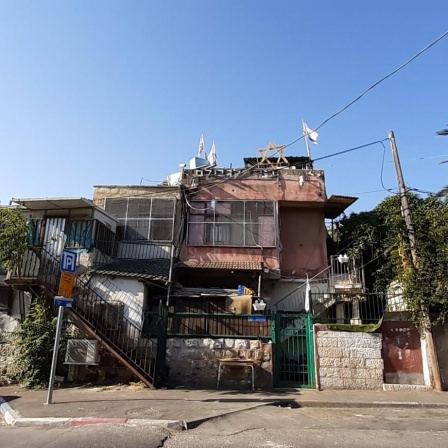 Ein von jüdischen Anwohnern übernommenes Haus im Jerusalemer Viertel Scheikh Jarrah, 2021.