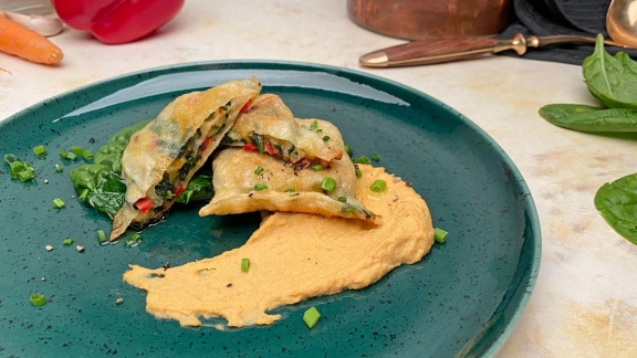 Ard-buffet - Rezept: Geröstete Gemüse-maultaschen Mit Hummus