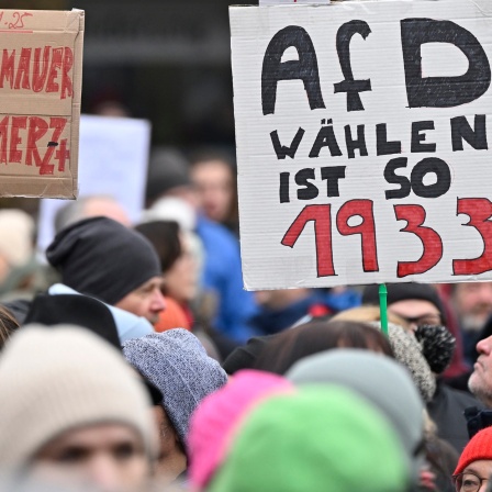 Schild auf einer Demo mit der Aufschrift &#034;AfD wählen ist so 1933&#034;