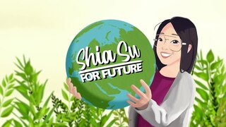 Comic-Darstellung von Moderatorin Shia Su, die eine Weltkugel hält, darauf der Schriftzug "Shia Su For Future"